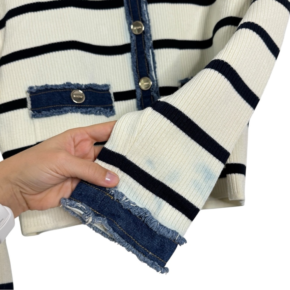 Sandro Stripey Cardigan With Denim Details - Picture 6 of 12